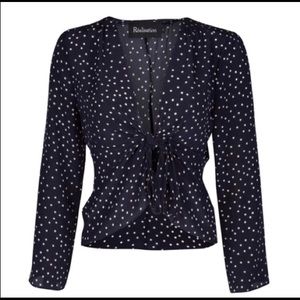 Realization Par Bianca Navy Star wrap crop top